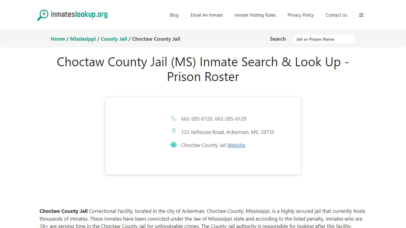Choctaw County Jail (MS) Inmate Search & Look Up - Prison Roster