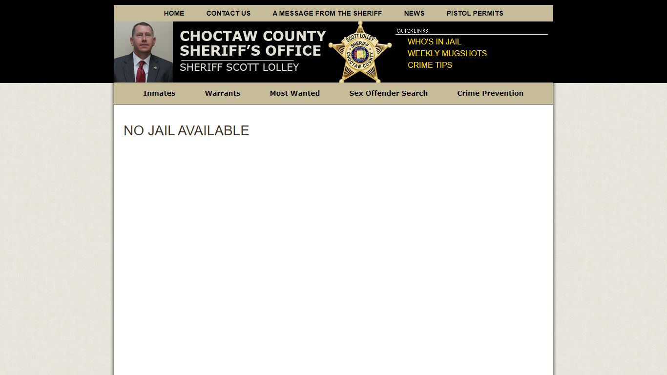 NO JAIL AVAILABLE » Choctaw County Sheriff's Office